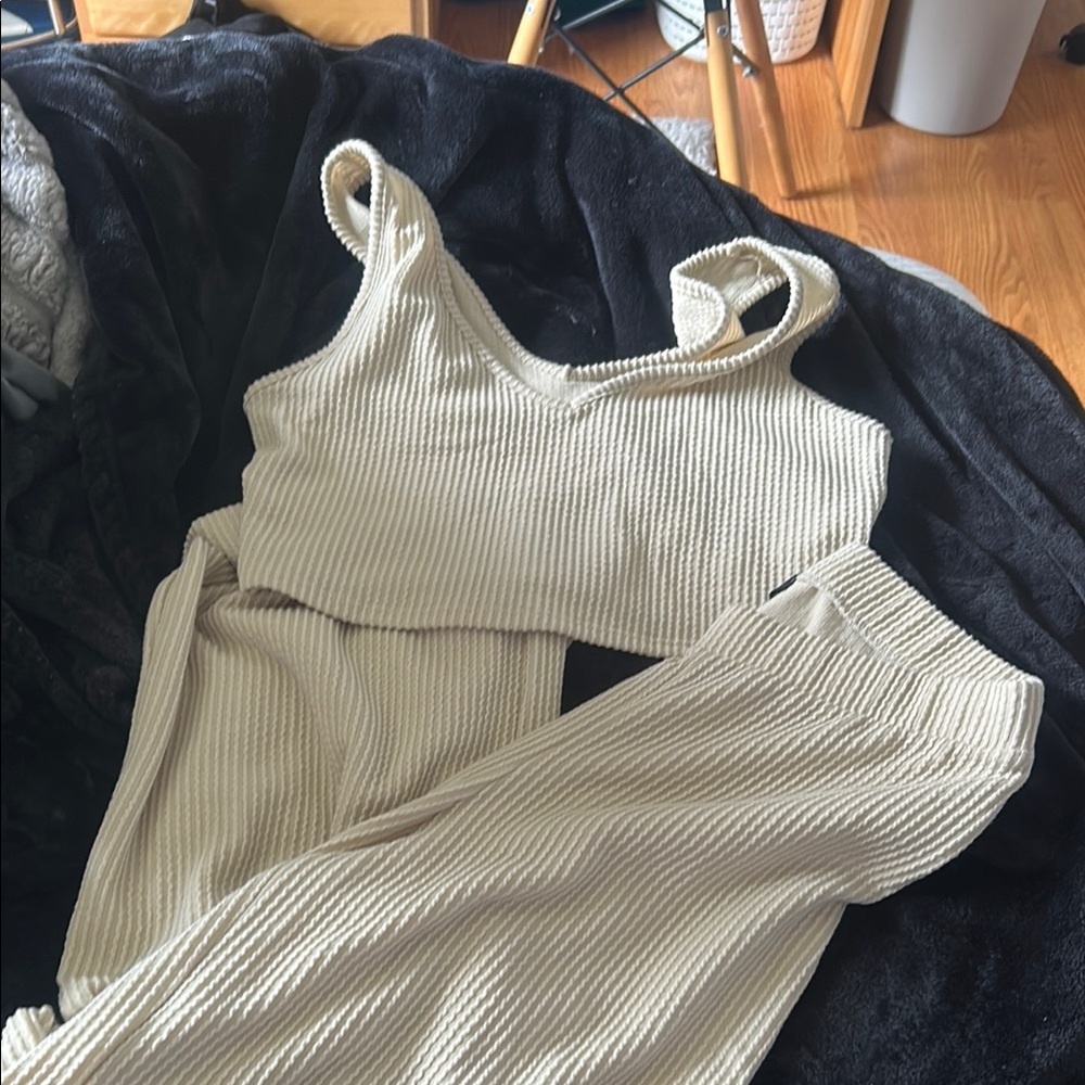 Ribbed Beige Two-Piece Set